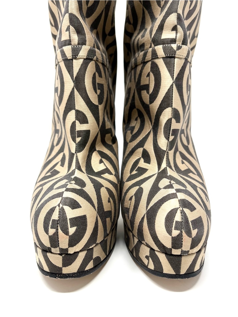 Gucci Rhombus GG Logo Monogram Knee High Tall Platform Boots Heels Brown 38.5 - Picture 6 of 11